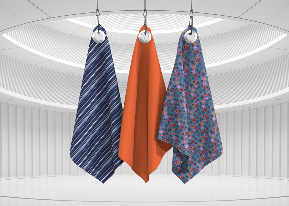 3D digital textile fabrics hanging on from wire Bandicoot