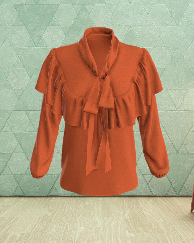 3D orange fabric digital textile woven on women's blouse green background Bandicoot